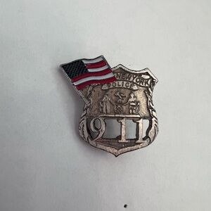 2 NYPD 9/11 remembrance Silver and Red Badge Pins